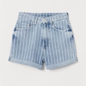 H&M &Denim Blue Stripe High Rise Jean Shorts